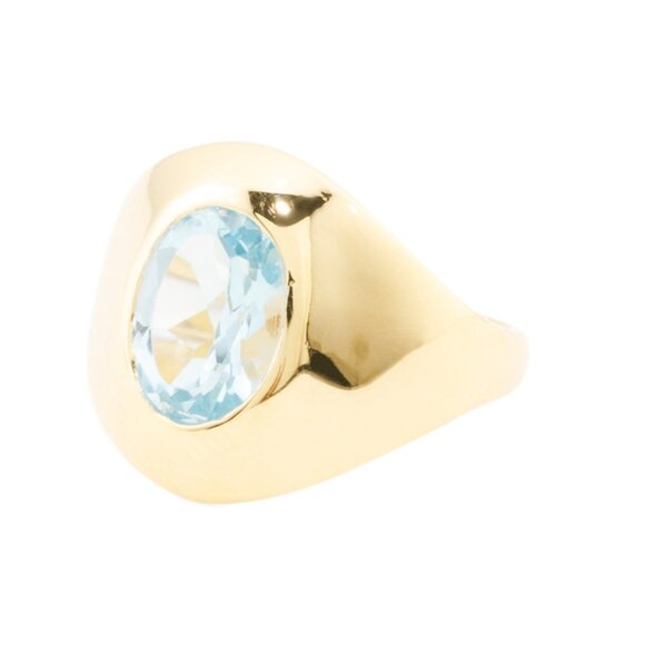 SHAANTI JEWELS India 18kt Gold Plated Sterling Silver Blue Topaz Bezel Ring - Picture 1 of 2